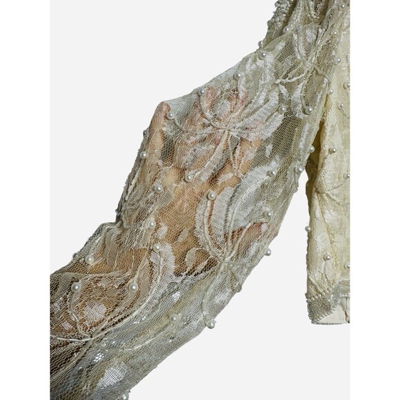 Vintage Beaded Sequins Lace Glam Sheath Wedding Bride Cocktail Dress Sz Small - Picture 15 of 16